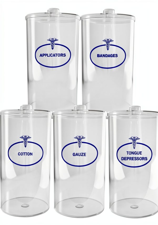 BV Medical Clear Sundry Jars Set of 5 – Labeled Acrylic Storage-0