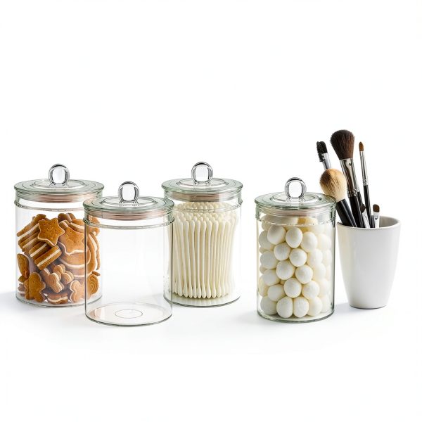 Plastic Sundry Jars Set of 4 Lids by Geiserailie – 2 Small & 2 Large-5